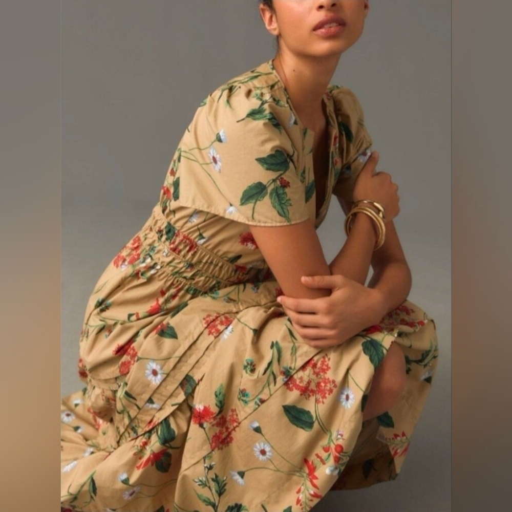 Anthropologie Beige and Red Floral Maxi Dress - Picture 3 of 9